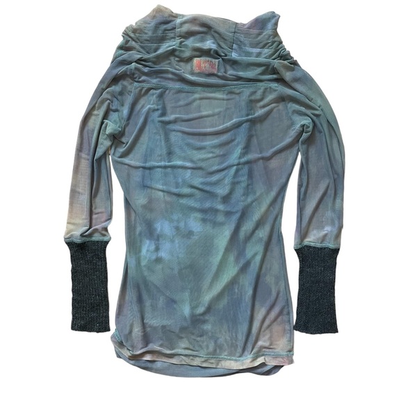 2000s NTS Not The Same Double Mesh Green Long Sleeve Top Small Medium - Picture 4 of 5